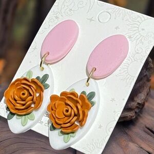 Handmade Trendy Floral Polymer Clay Earrings NWOT